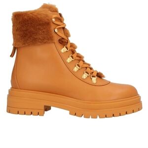 Gianvito Rossi Women's Tan Fur-Lined Ankle Calfskin Leather Boots Size 7, NIB